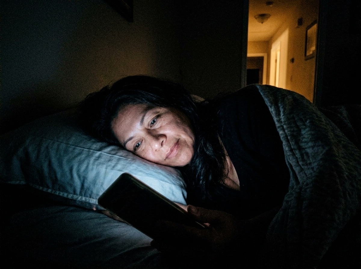 9:40 PM: scroll en la cama con luz azul